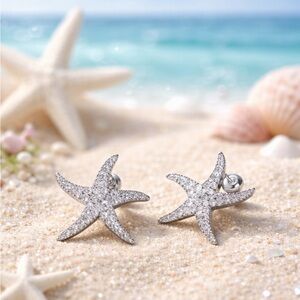 Silver Textured Starfish Earrings